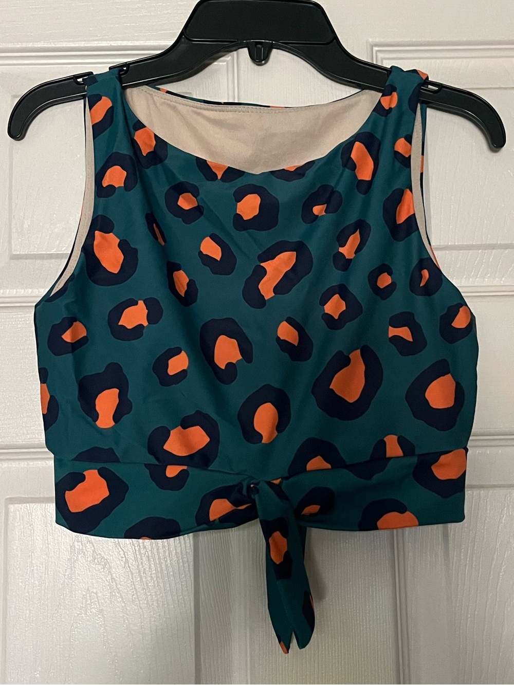 Lime Ricki Teal Swim Bikini Top with Orange and Navy Leopard Print